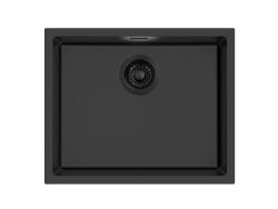 Pure.Sink Eternal Pia Quartz preta 50x40 cm, para encastrar e sobrebancada, com tampão automático preto