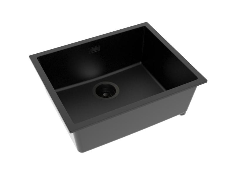 Pure.Sink Eternal Pia Quartz preta 50x40 cm, para encastrar e sobrebancada, com tampão automático preto