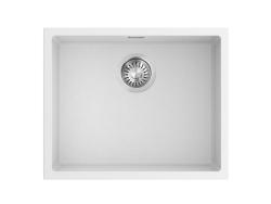 Pure.Sink Eternal Pia de quartzo branca 50 x 40 cm para encastrar à face e embutir, com tampão em aço inoxidável