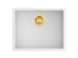 Pure.Sink Eternal Lavatório Quartz Branco 50x40 cm para encastrar à face e sob a bancada com tampão dourado