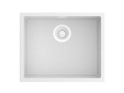 Pure.Sink Eternal Pia de quartzo branca 50 x 40 cm para encastrar à face e para encastrar por baixo, com tampão branco
