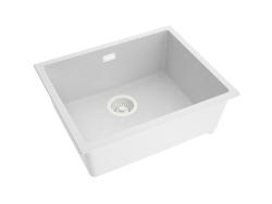 Pure.Sink Eternal Pia de quartzo branca 50 x 40 cm para encastrar à face e para encastrar por baixo, com tampão branco