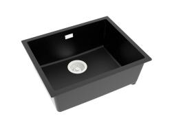 Pure.Sink Eternal Lavatório Quartz Preto 50x40 cm para encastrar à face e sob a bancada com tampão automático branco