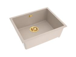 Pure.Sink Eternal Lavatório Quartz Beige 50x40 cm para encastrar à face e sob a bancada com tampão automático dourado
