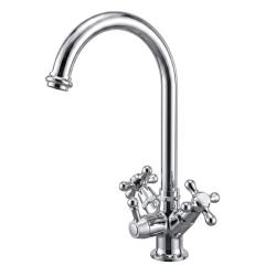 PB Torneira de cozinha nostálgica de 3 vias, bico redondo, com água filtrada e botões em forma de estrela, cromada 1208972849