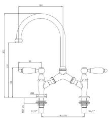 PB classic Torneira de cozinha clássica e nostálgica, cromada, com distância entre os furos variável (2 furos, 18-25 cm) 1208972853