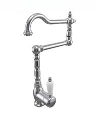 PB Misturadora de cozinha nostálgica com manípulo branco e bico extra longo cromado 1208972858