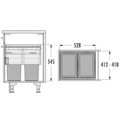 HAILO Euro Cargo caixote do lixo 2 x 38 litros com softclose para armários com tamanho 2294