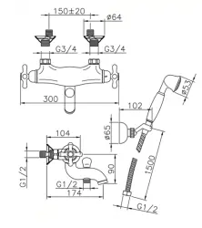 Huber Croisette Misturador Termostático para Banheiro com Conjunto de Ducha Manual Cromado CSD2701021