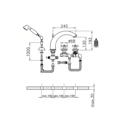Huber Croisette torneira de banheira de 4 furos termostática cromada CST7601021