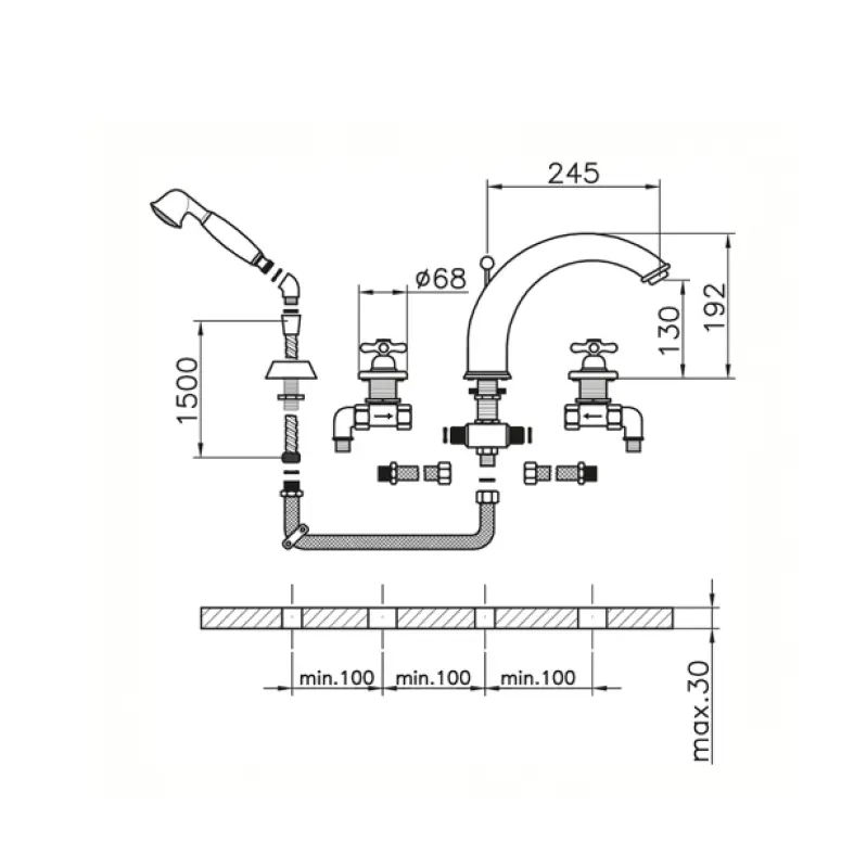 Huber Croisette 4-hole Bath Mixer Chrome CS00026021