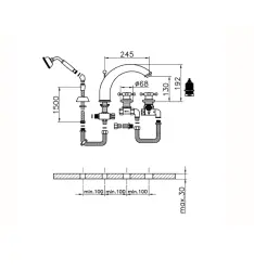 Huber Victorian 4 furos Torneira Termostática para Banheira com Conjunto de Chuveiro Cromado VTT7601021
