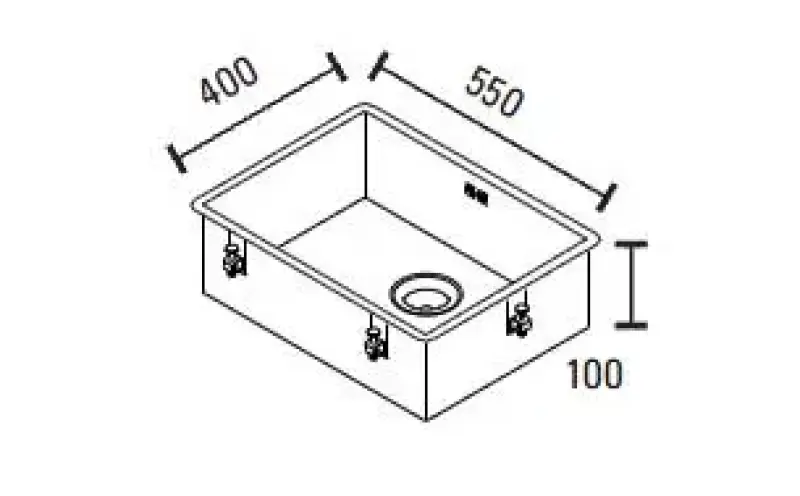 ABK Baronga grande pia rasa extra em aço inoxidável para pessoas com deficiência, 10 cm de profundidade, 55x40 cm de instalação nivelada, instalação inferior e instalação superior BAR5510FVI