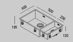 ABK Bingara grande pia de aço inoxidável 1,5 com duas cubas 50x40+20x40 cm para instalação embutida, sob bancada ou sobre bancada BIN5020FVI