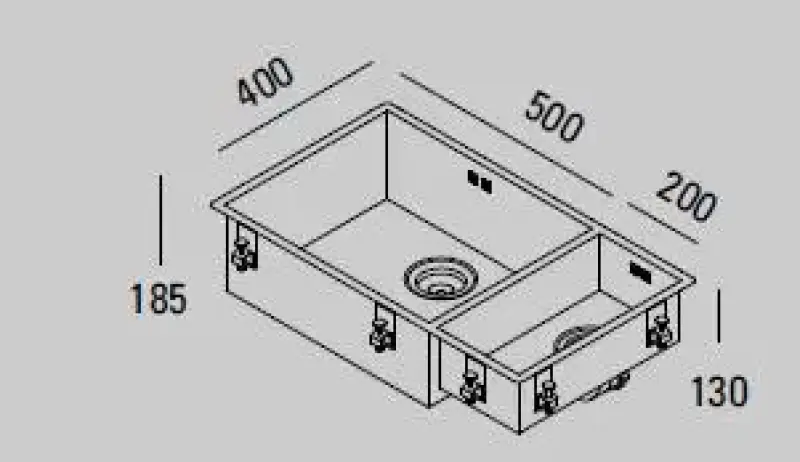 ABK Bingara grande pia de aço inoxidável 1,5 com duas cubas 50x40+20x40 cm para instalação embutida, sob bancada ou sobre bancada BIN5020FVI